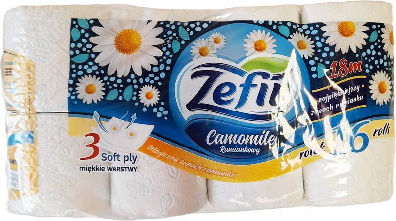 Zefir heřmánkový – toaletní papír | 3 vrstvy, 16 rolí, délka role 18m